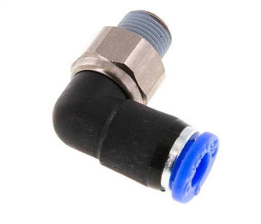 6mm & R1/8'' L-stuk Draaidoorvoer Insteek Buitendraad Vernikkeld Messing/PBT NBR