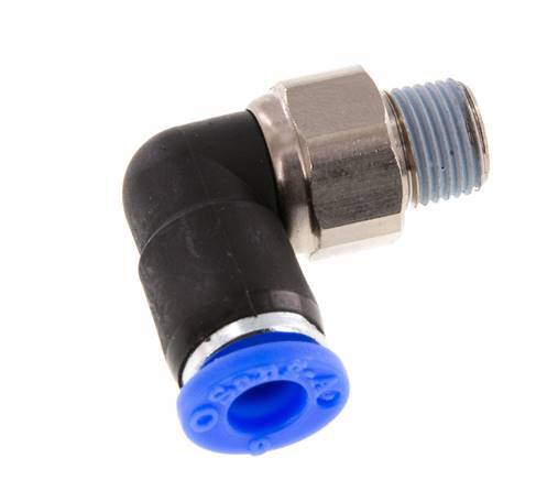 6mm & R1/8'' L-stuk Draaidoorvoer Insteek Buitendraad Vernikkeld Messing/PBT NBR