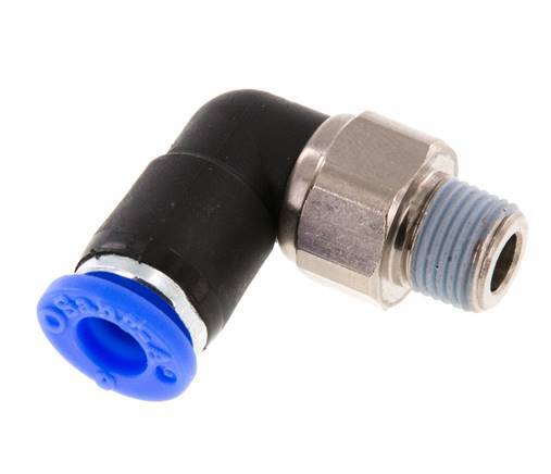 6mm & R1/8'' L-stuk Draaidoorvoer Insteek Buitendraad Vernikkeld Messing/PBT NBR