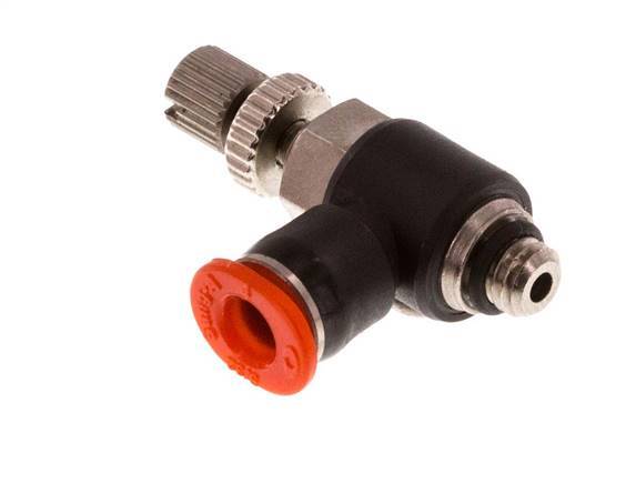 L-stuk Regelventiel 4 mm - M5 Regeling-in Messing/PBT