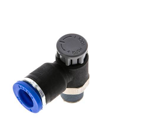 Flow Control Valve Meter-Out Elbow 8 mm - R1/8'' Brass/PA 66 Locknut