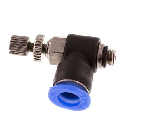Flow Control Silencer Meter-Out Elbow 6 mm - M5 Brass/PBT