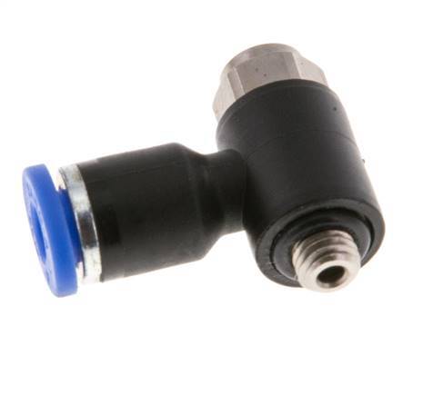 L-stuk Regelventiel 4 mm - M5 Regeling-Uit Messing/Nylon Sleufschroef