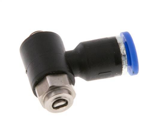 L-stuk Regelventiel 4 mm - M5 Regeling-Uit Messing/Nylon Sleufschroef