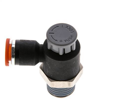 Flow Control Valve Meter-In Elbow 6 mm - R1/4'' Brass/PA 66 Locknut