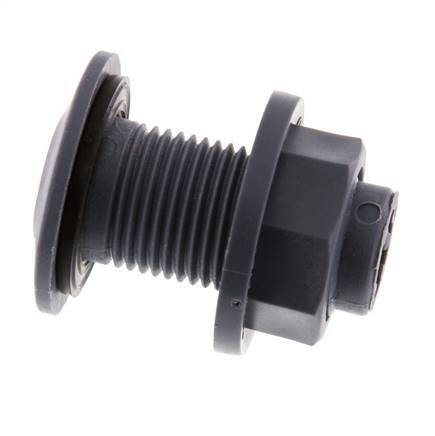 Screw Connection for Drain Cocks G1/2'' DN18 Bulkhead Polypropylene (pp) EPDM 10bar (140.5psi) FDA