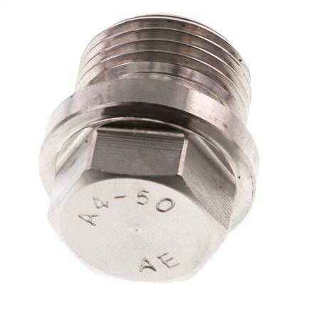 Plug G1/2'' RVS met kraag en buitenzeskant 40bar (562.0psi)