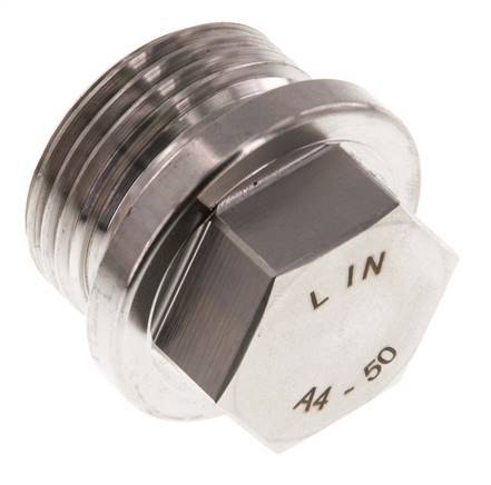 Plug G1'' RVS met kraag en buitenzeskant 40bar (562.0psi)