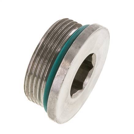 Plug UN 1-5/8''-12 RVS FKM met binnenzeskant 250 bar (3512.5psi)