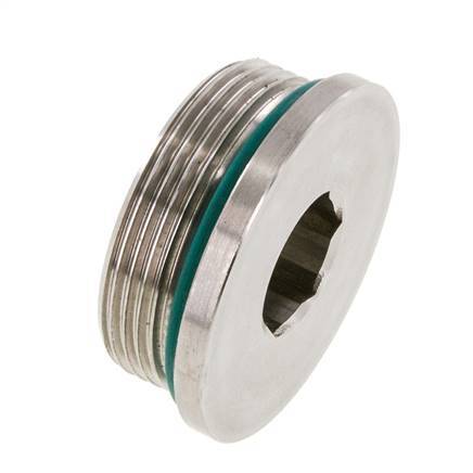 Plug UN 1-7/8''-12 RVS FKM met binnenzeskant 250 bar (3512.5psi)