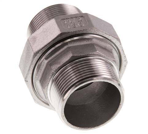 Rechte Aansluiting R1 1/2'' RVS met Vlakke Afdichting PTFE 16bar