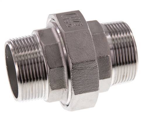 Rechte Aansluiting R1 1/2'' RVS met Vlakke Afdichting PTFE 16bar