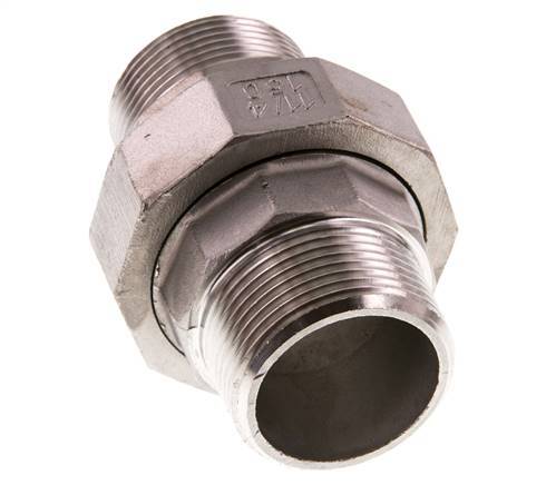 Rechte Aansluiting R1 1/4" RVS met Vlakke Afdichting PTFE 16bar