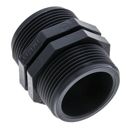 Dubbele Nippel G1 1/2'' Polypropyleen (PP) 10bar FDA 54mm Hex