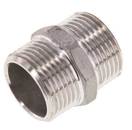 Dubbele Nippel G1'' RVS Vlakke Afdichting 16bar 36mm Hex