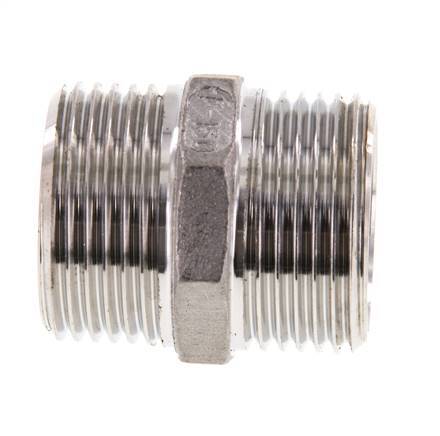 Dubbele Nippel G1'' RVS Vlakke Afdichting 16bar 36mm Hex