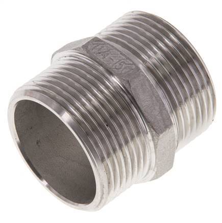 Dubbele Nippel G1 1/4" RVS Vlakke Afdichting 16bar 45mm Hex