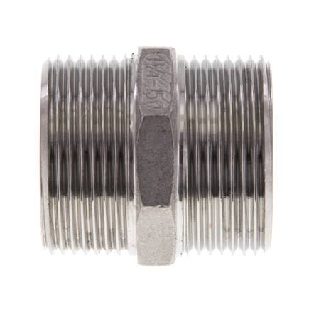 Dubbele Nippel G1 1/4" RVS Vlakke Afdichting 16bar 45mm Hex