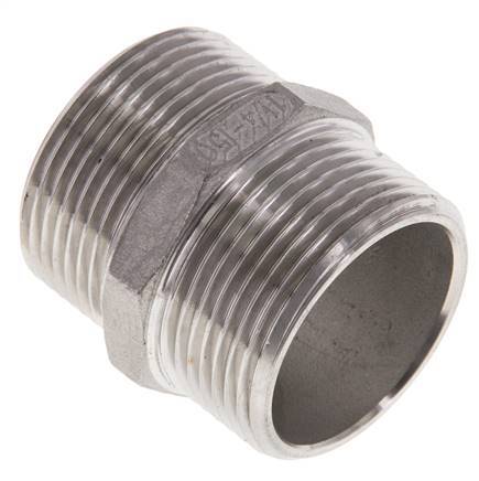 Dubbele Nippel G1 1/4" RVS Vlakke Afdichting 16bar 45mm Hex
