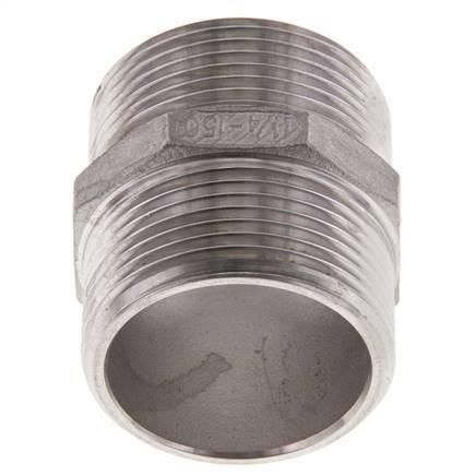 Dubbele Nippel G1 1/4" RVS Vlakke Afdichting 16bar 45mm Hex