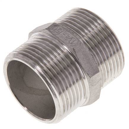 Dubbele Nippel G1 1/4" RVS Vlakke Afdichting 16bar 45mm Hex
