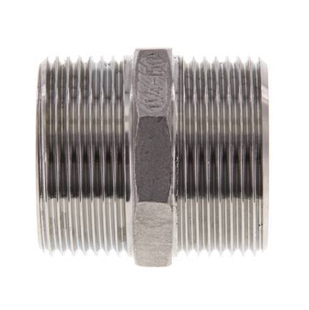 Dubbele Nippel G1 1/4" RVS Vlakke Afdichting 16bar 45mm Hex