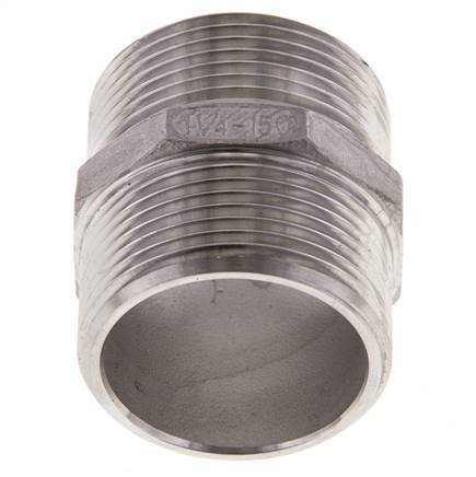 Dubbele Nippel G1 1/4" RVS Vlakke Afdichting 16bar 45mm Hex