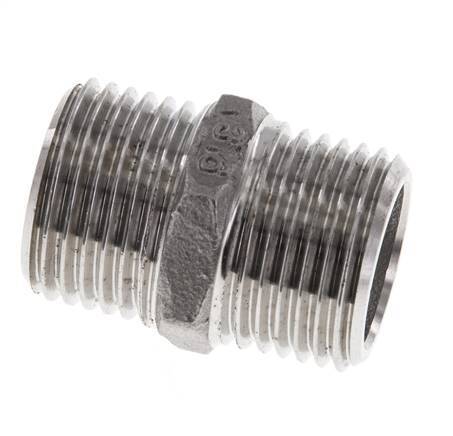 Dubbele Nippel G1/2'' RVS Vlakke Afdichting 16bar 22mm Hex