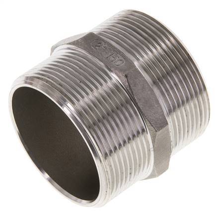 Dubbele Nippel G2'' RVS Vlakke Afdichting 16bar 62mm Hex