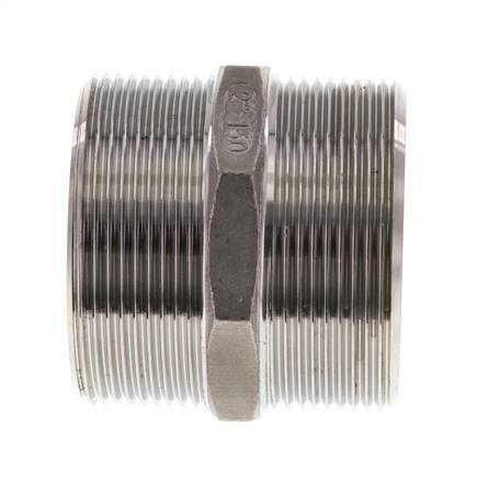 Dubbele Nippel G2'' RVS Vlakke Afdichting 16bar 62mm Hex