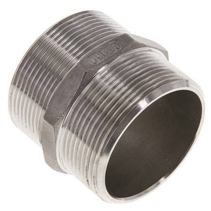 Dubbele Nippel G2'' RVS Vlakke Afdichting 16bar 62mm Hex