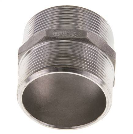 Dubbele Nippel G2'' RVS Vlakke Afdichting 16bar 62mm Hex
