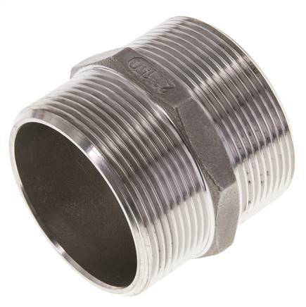 Dubbele Nippel G2'' RVS Vlakke Afdichting 16bar 62mm Hex