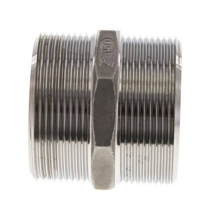 Dubbele Nippel G2'' RVS Vlakke Afdichting 16bar 62mm Hex