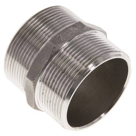 Dubbele Nippel G2'' RVS Vlakke Afdichting 16bar 62mm Hex