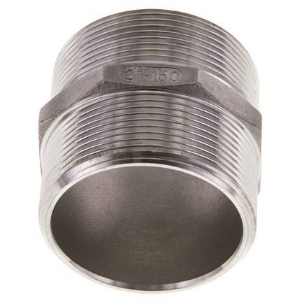 Dubbele Nippel G2'' RVS Vlakke Afdichting 16bar 62mm Hex
