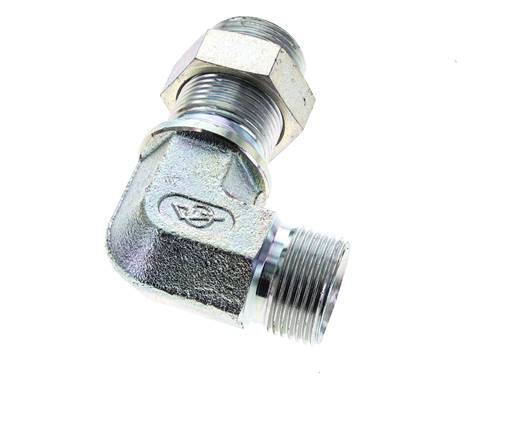 90° L-Koppeling G3/4'' Schotdoorvoer Hogedruk Staal 60° Conus 325bar Hydrauliek