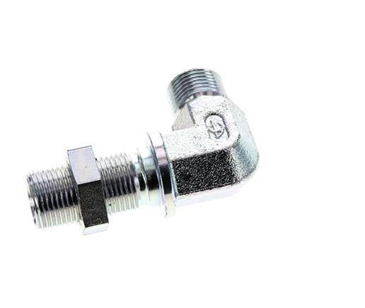 90° L-Koppeling G3/8'' Schotdoorvoer Hogedruk Staal 60° Conus 325bar Hydrauliek