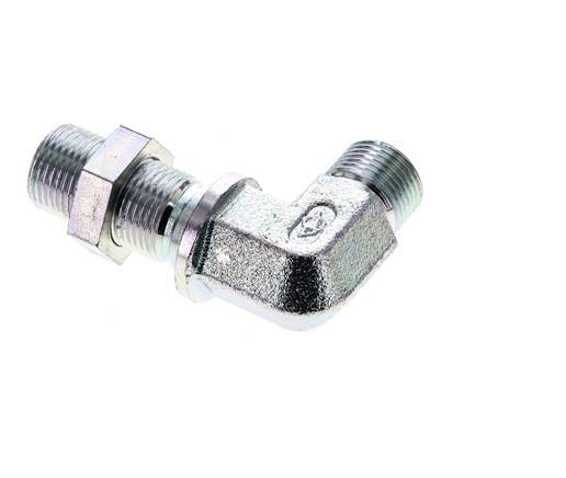 90° L-Koppeling G3/8'' Schotdoorvoer Hogedruk Staal 60° Conus 325bar Hydrauliek