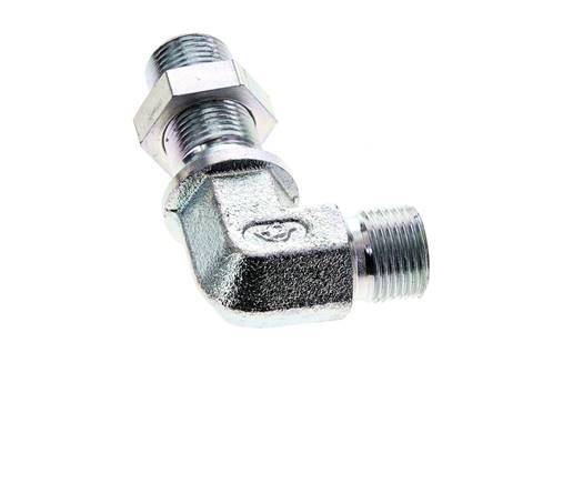 90° L-Koppeling G3/8'' Schotdoorvoer Hogedruk Staal 60° Conus 325bar Hydrauliek