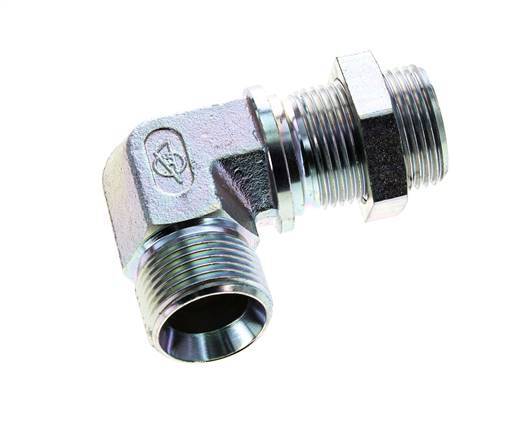 90° L-Koppeling G1'' Schotdoorvoer Hogedruk Staal 60° Conus 225bar Hydrauliek