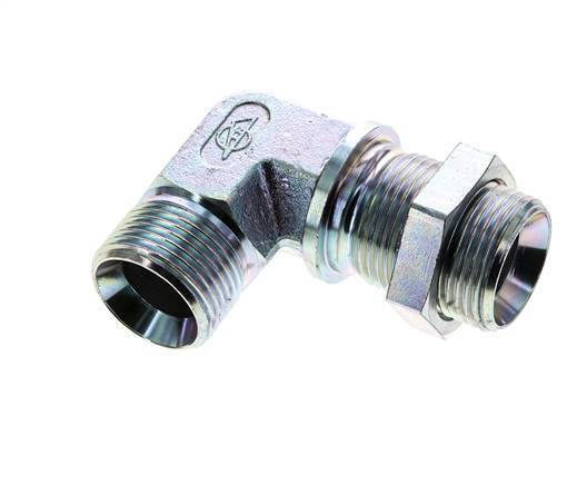 90° L-Koppeling G1'' Schotdoorvoer Hogedruk Staal 60° Conus 225bar Hydrauliek