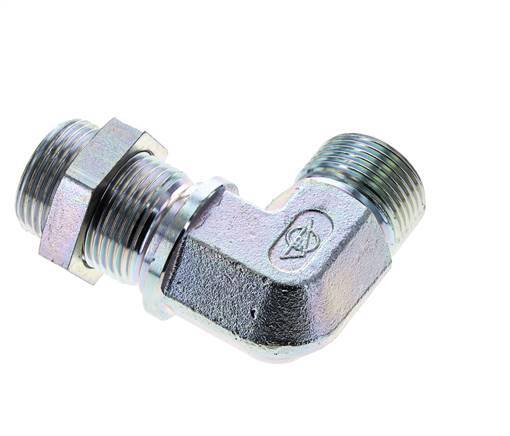 90° L-Koppeling G1'' Schotdoorvoer Hogedruk Staal 60° Conus 225bar Hydrauliek