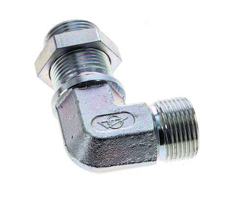 90° L-Koppeling G1'' Schotdoorvoer Hogedruk Staal 60° Conus 225bar Hydrauliek