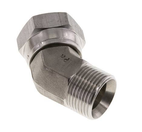 45° L-Koppeling G1" Binnendraad X Buitendraad Hoge Druk RVS 60° Conus 150bar Hydrauliek