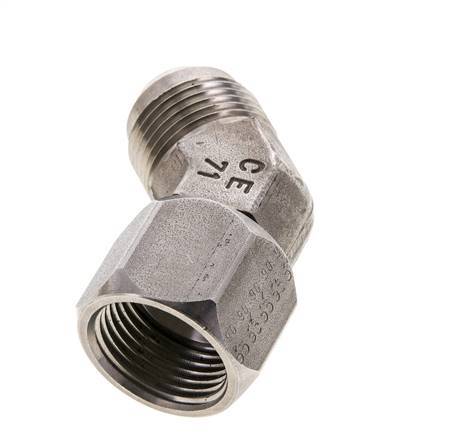 45° JIC L-Koppeling UN 1-1/16''-12 Buitendraad X Binnendraad RVS 210bar