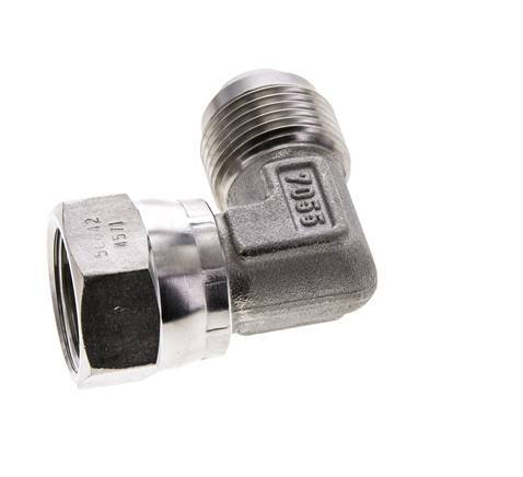 90° JIC L-Koppeling UN 1-1/16''-12 Buitendraad X Binnendraad RVS 210bar