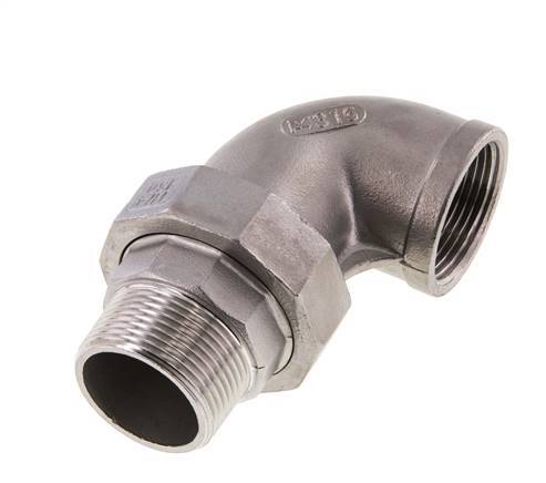 90° L-Koppeling Aansluiting 1 1/4'' Buitendraad R X Binnendraad Rp RVS Conische Seal 16bar