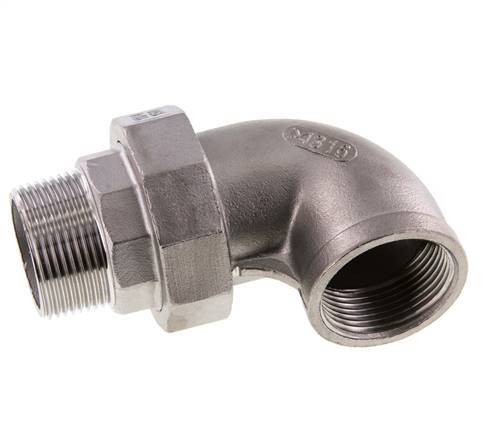 90° L-Koppeling Aansluiting 1 1/4'' Buitendraad R X Binnendraad Rp RVS Conische Seal 16bar