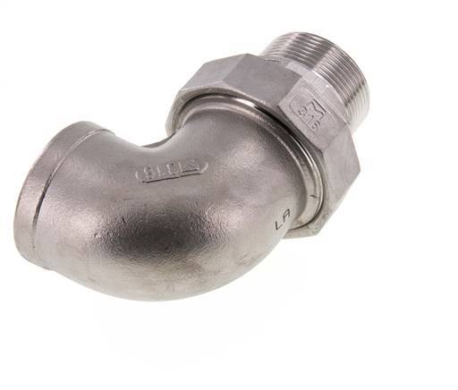 90° L-Koppeling Aansluiting 1 1/2'' Buitendraad R X Binnendraad Rp RVS Conische Afdichting 16bar
